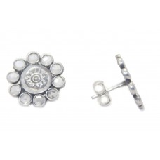 Stud Earrings 925 Sterling Silver Engraved Crystal Stone Women Handmade B491